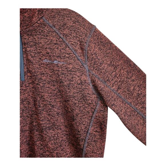 EDDIE BAUER Men M Sweater 1/4 Zip Rust Black Heathered Mock Neck Logo Chest 42" - Picture 6 of 9